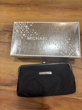 Michael Kors Black Nylon Clasp Top clutch with Silver Logo